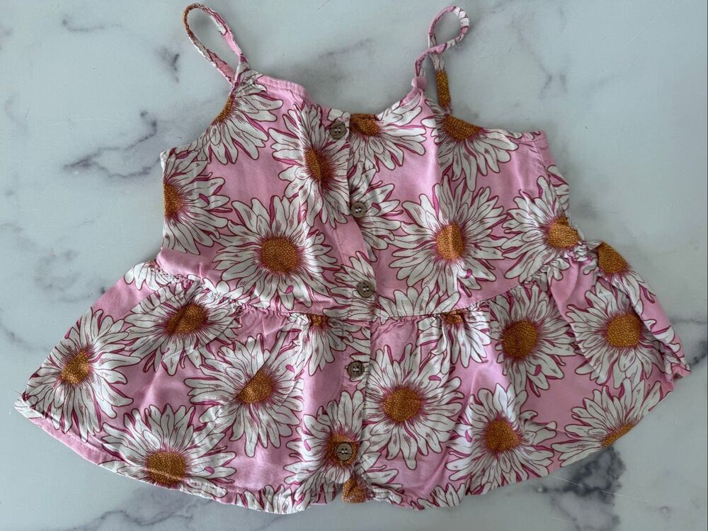 H&M girls 8 pink peplum thin floral summer sleeveless top daisy spaghetti strap